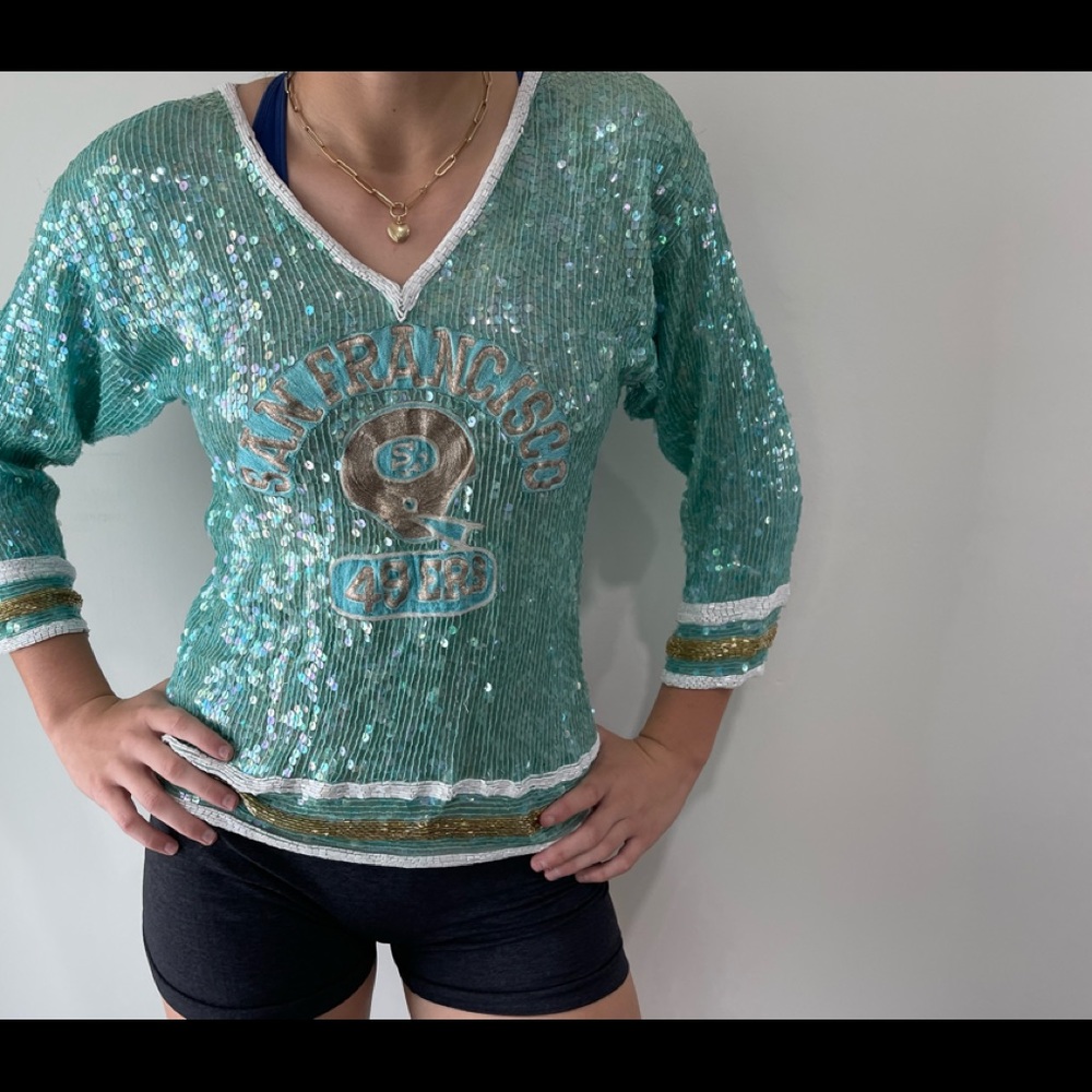80s Vintage NFL San Francisco 49ERS, aqua color by Jeanette K For Saint Martin